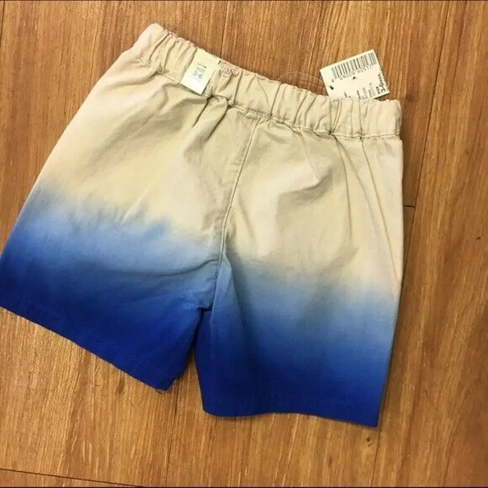 Children's Place Boys Shorts Size 3-6 Mo‎ Khaki Blue Ombre Dip Dye NEW
